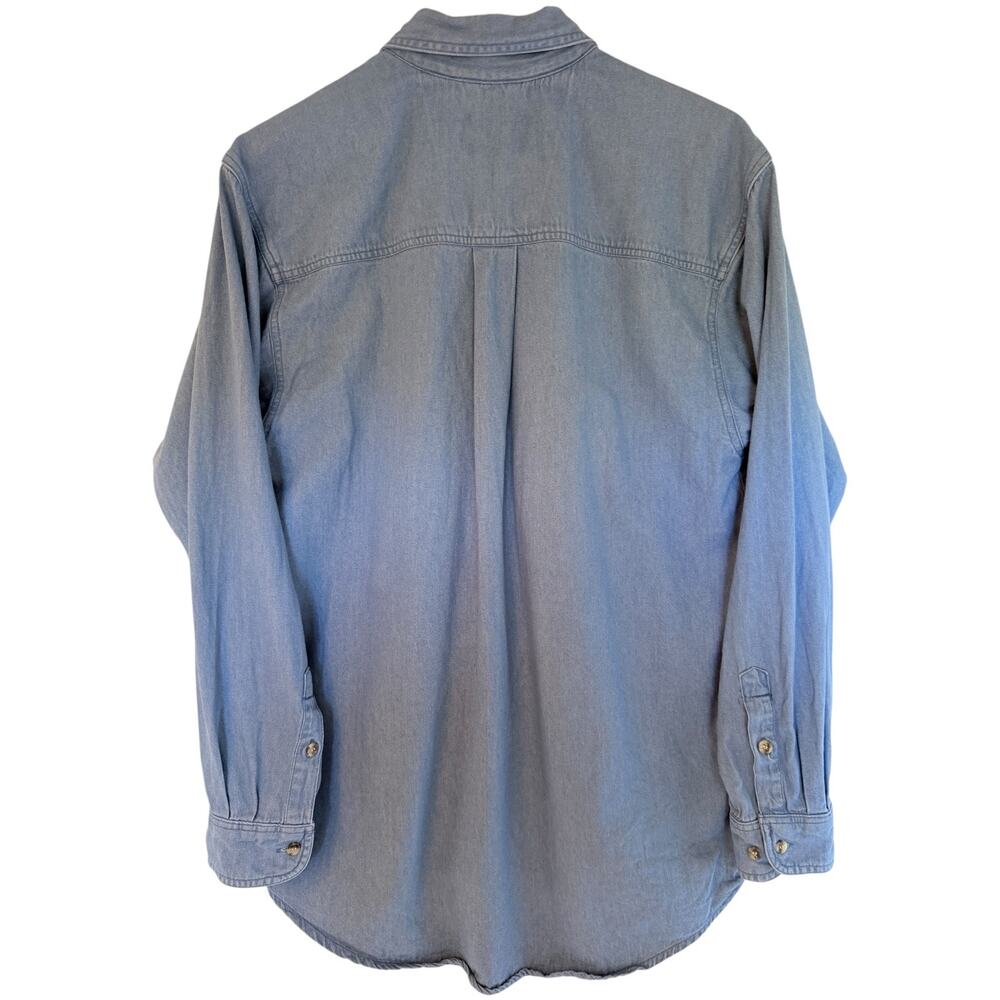 Wrangler Rugged Wear Chambray Button Up Shirt Mens Medium Blue Western Workwear - Picture 2 of 4